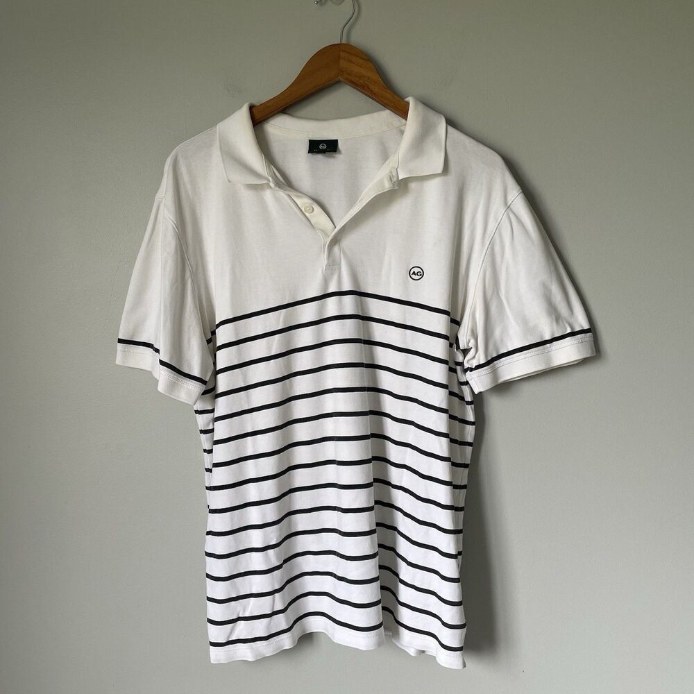 Green Label Polo Shirt White Blue Striped 100% Cotton Golf Athletic Men's Large